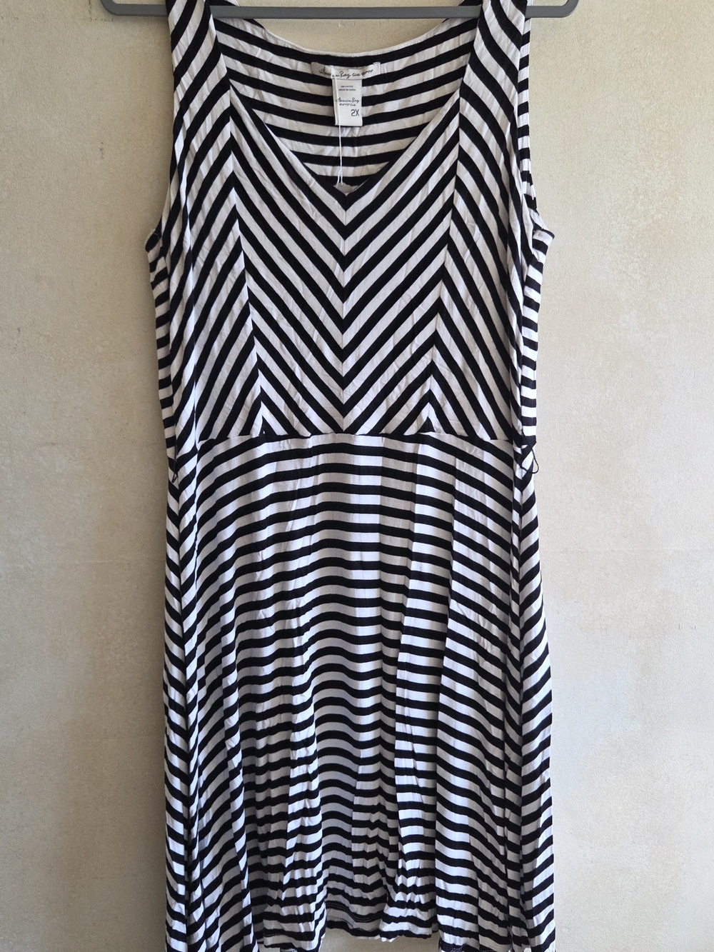 American Rag Black and White Striped V-Neck Midi Dress